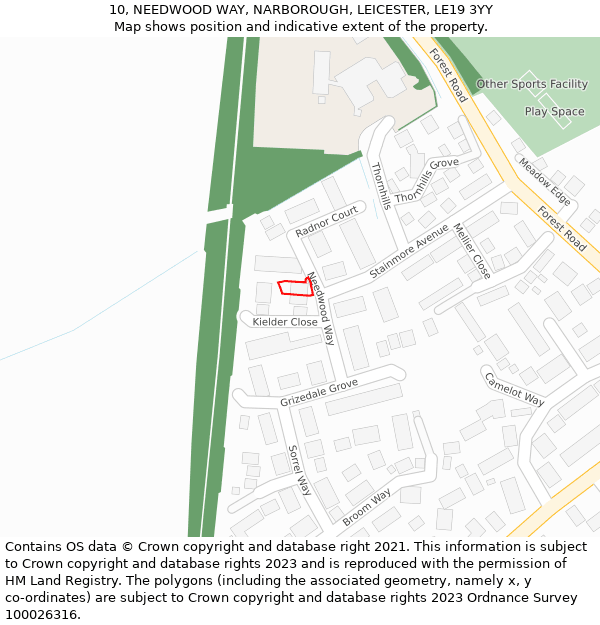 10, NEEDWOOD WAY, NARBOROUGH, LEICESTER, LE19 3YY: Location map and indicative extent of plot