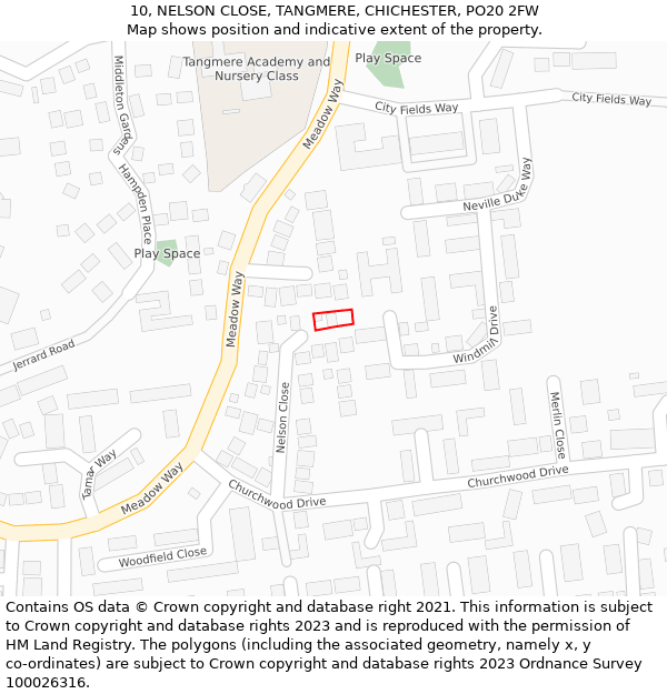 10, NELSON CLOSE, TANGMERE, CHICHESTER, PO20 2FW: Location map and indicative extent of plot