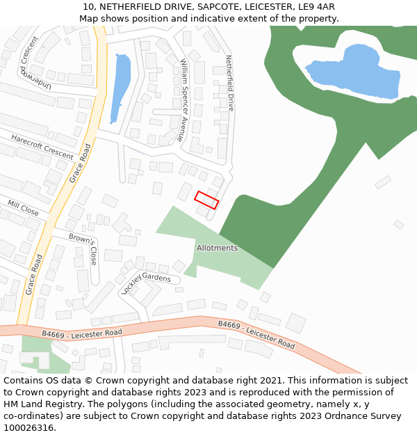 10, NETHERFIELD DRIVE, SAPCOTE, LEICESTER, LE9 4AR: Location map and indicative extent of plot