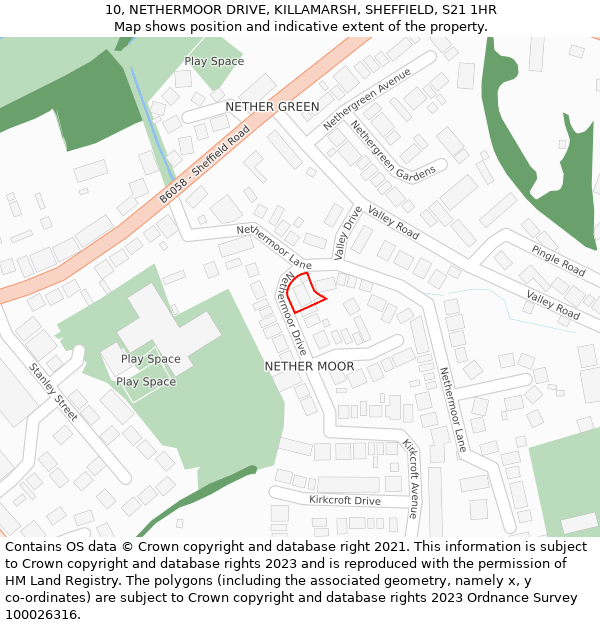 10, NETHERMOOR DRIVE, KILLAMARSH, SHEFFIELD, S21 1HR: Location map and indicative extent of plot