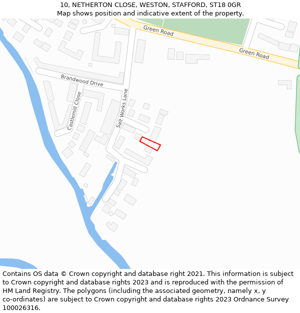 10, NETHERTON CLOSE, WESTON, STAFFORD, ST18 0GR: Location map and indicative extent of plot