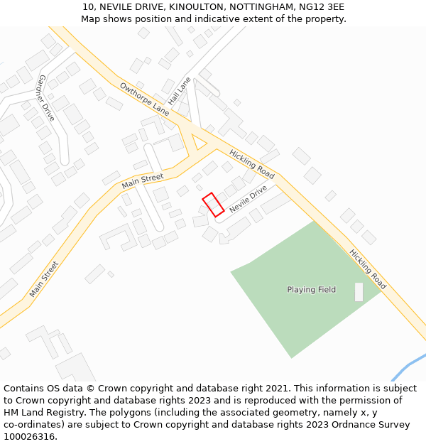 10, NEVILE DRIVE, KINOULTON, NOTTINGHAM, NG12 3EE: Location map and indicative extent of plot