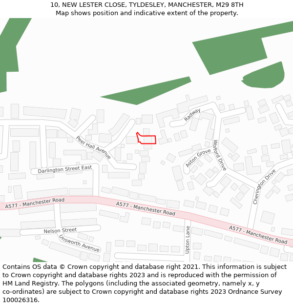 10, NEW LESTER CLOSE, TYLDESLEY, MANCHESTER, M29 8TH: Location map and indicative extent of plot