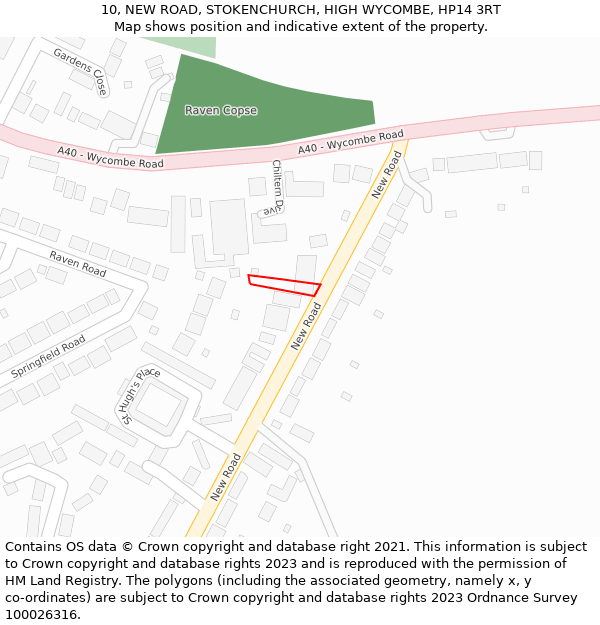10, NEW ROAD, STOKENCHURCH, HIGH WYCOMBE, HP14 3RT: Location map and indicative extent of plot