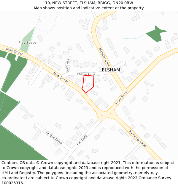 10, NEW STREET, ELSHAM, BRIGG, DN20 0RW: Location map and indicative extent of plot