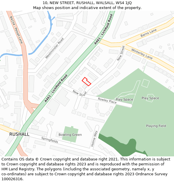 10, NEW STREET, RUSHALL, WALSALL, WS4 1JQ: Location map and indicative extent of plot