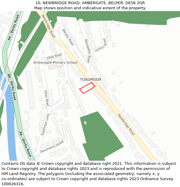 10, NEWBRIDGE ROAD, AMBERGATE, BELPER, DE56 2GR: Location map and indicative extent of plot