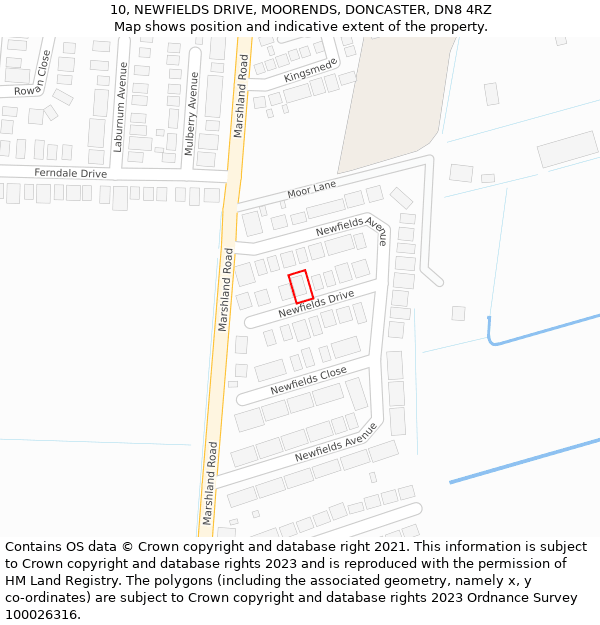 10, NEWFIELDS DRIVE, MOORENDS, DONCASTER, DN8 4RZ: Location map and indicative extent of plot