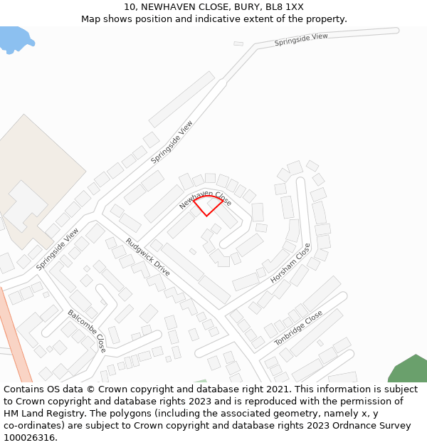 10, NEWHAVEN CLOSE, BURY, BL8 1XX: Location map and indicative extent of plot