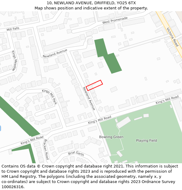 10, NEWLAND AVENUE, DRIFFIELD, YO25 6TX: Location map and indicative extent of plot