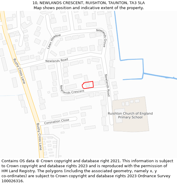 10, NEWLANDS CRESCENT, RUISHTON, TAUNTON, TA3 5LA: Location map and indicative extent of plot