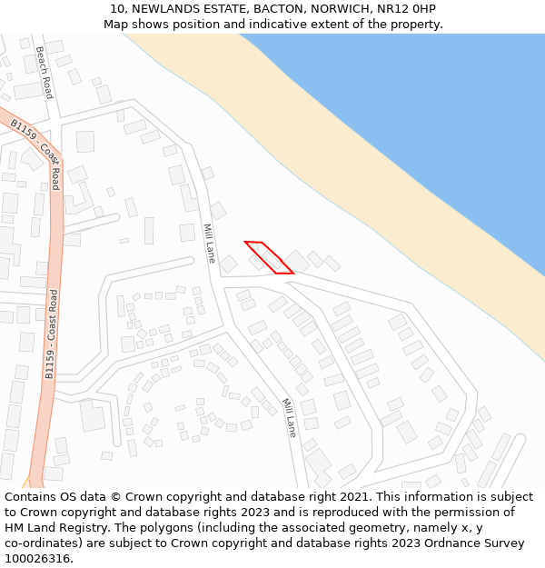 10, NEWLANDS ESTATE, BACTON, NORWICH, NR12 0HP: Location map and indicative extent of plot