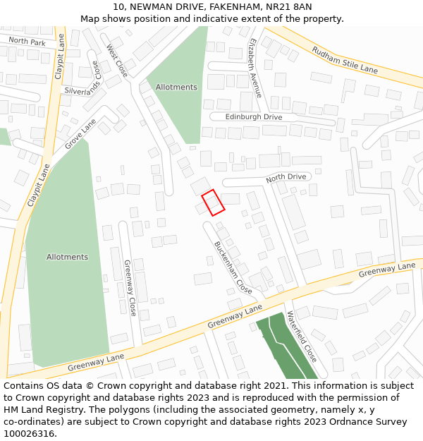 10, NEWMAN DRIVE, FAKENHAM, NR21 8AN: Location map and indicative extent of plot