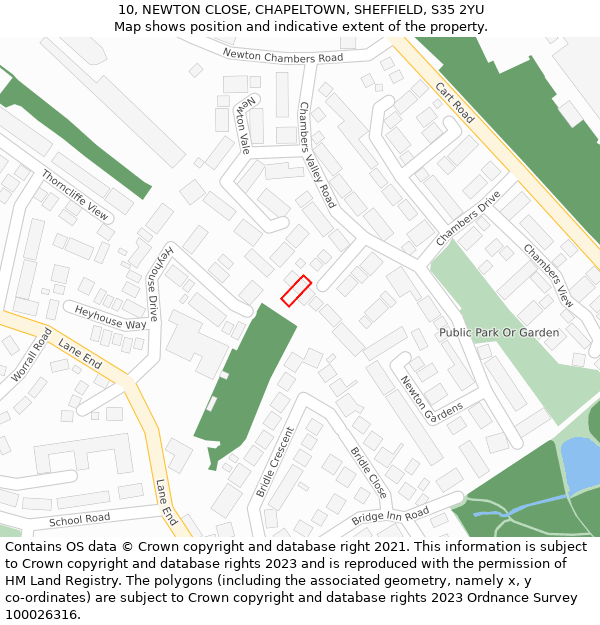 10, NEWTON CLOSE, CHAPELTOWN, SHEFFIELD, S35 2YU: Location map and indicative extent of plot