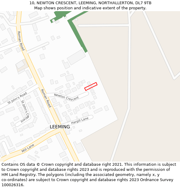 10, NEWTON CRESCENT, LEEMING, NORTHALLERTON, DL7 9TB: Location map and indicative extent of plot