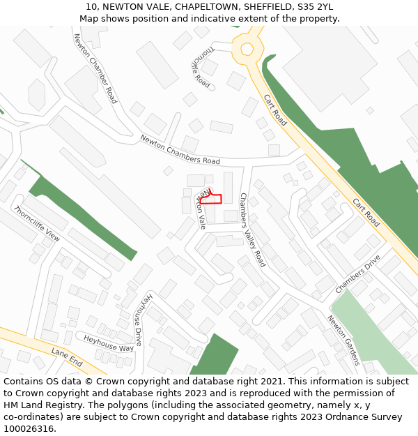 10, NEWTON VALE, CHAPELTOWN, SHEFFIELD, S35 2YL: Location map and indicative extent of plot