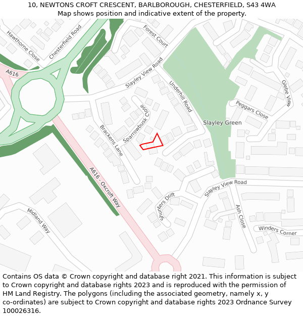 10, NEWTONS CROFT CRESCENT, BARLBOROUGH, CHESTERFIELD, S43 4WA: Location map and indicative extent of plot