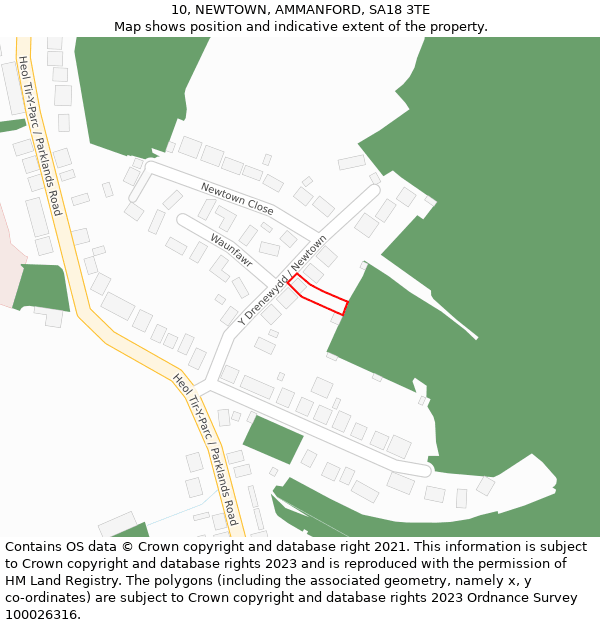 10, NEWTOWN, AMMANFORD, SA18 3TE: Location map and indicative extent of plot