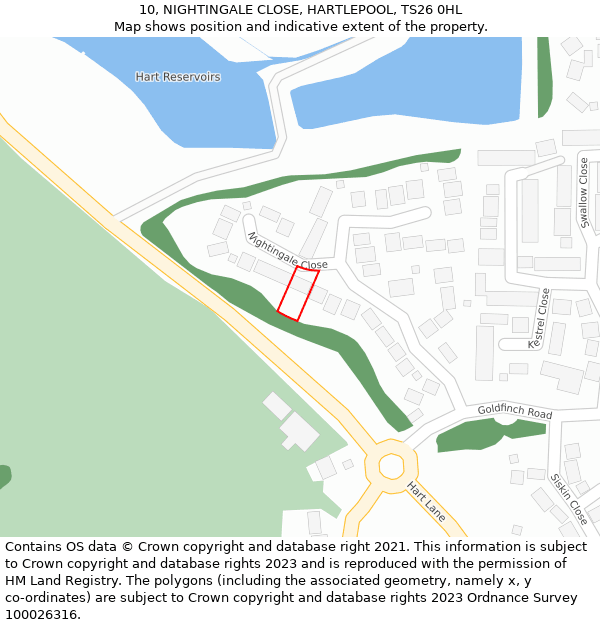 10, NIGHTINGALE CLOSE, HARTLEPOOL, TS26 0HL: Location map and indicative extent of plot