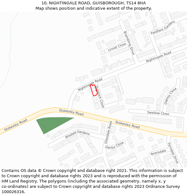 10, NIGHTINGALE ROAD, GUISBOROUGH, TS14 8HA: Location map and indicative extent of plot