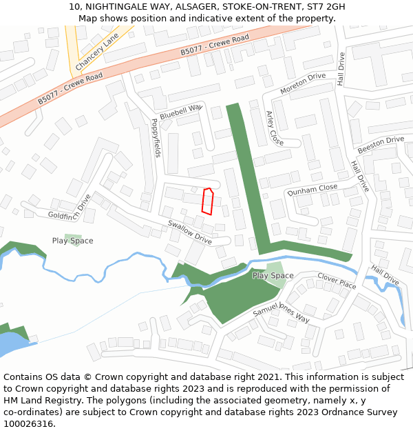 10, NIGHTINGALE WAY, ALSAGER, STOKE-ON-TRENT, ST7 2GH: Location map and indicative extent of plot