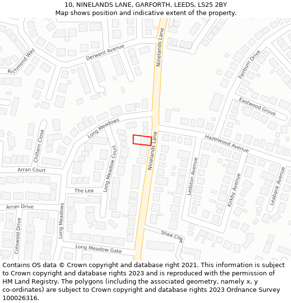 10, NINELANDS LANE, GARFORTH, LEEDS, LS25 2BY: Location map and indicative extent of plot