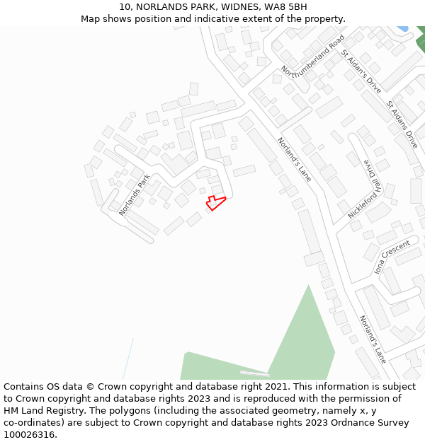 10, NORLANDS PARK, WIDNES, WA8 5BH: Location map and indicative extent of plot