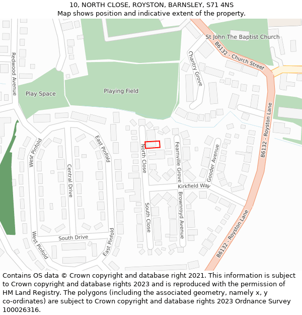 10, NORTH CLOSE, ROYSTON, BARNSLEY, S71 4NS: Location map and indicative extent of plot