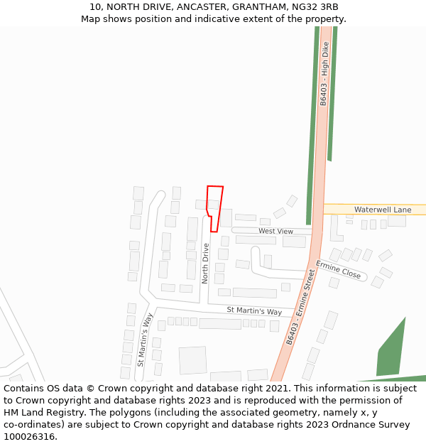 10, NORTH DRIVE, ANCASTER, GRANTHAM, NG32 3RB: Location map and indicative extent of plot