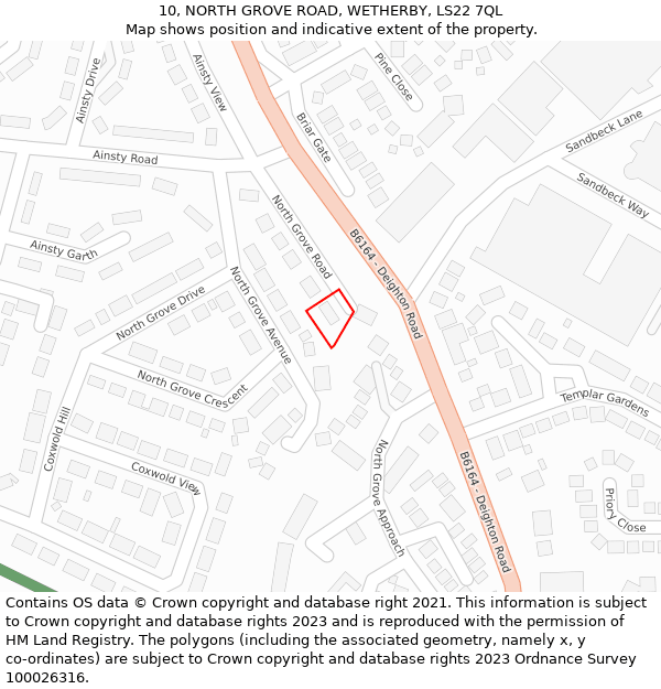 10, NORTH GROVE ROAD, WETHERBY, LS22 7QL: Location map and indicative extent of plot