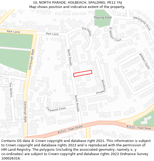 10, NORTH PARADE, HOLBEACH, SPALDING, PE12 7AJ: Location map and indicative extent of plot