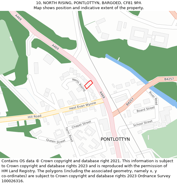 10, NORTH RISING, PONTLOTTYN, BARGOED, CF81 9PA: Location map and indicative extent of plot