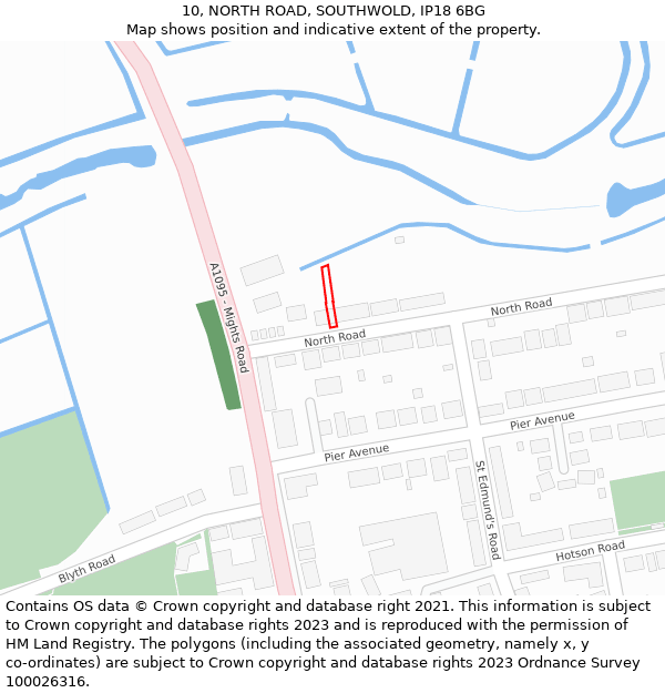 10, NORTH ROAD, SOUTHWOLD, IP18 6BG: Location map and indicative extent of plot