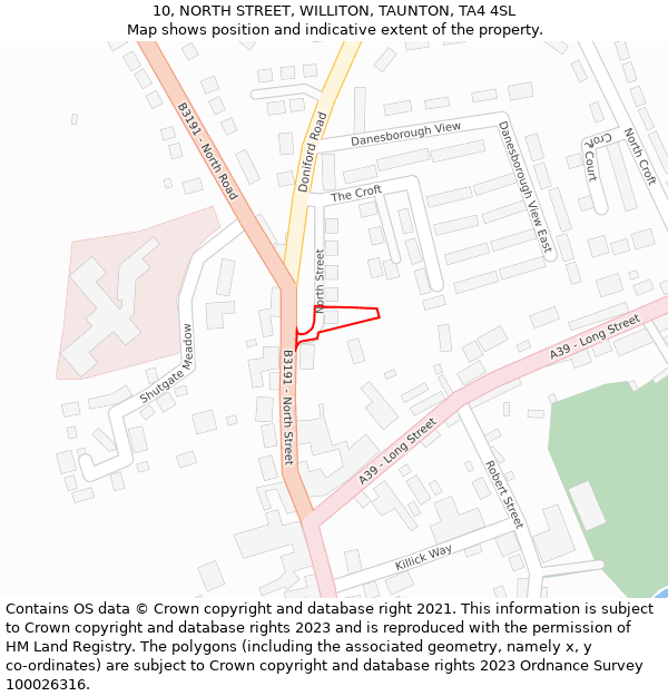 10, NORTH STREET, WILLITON, TAUNTON, TA4 4SL: Location map and indicative extent of plot