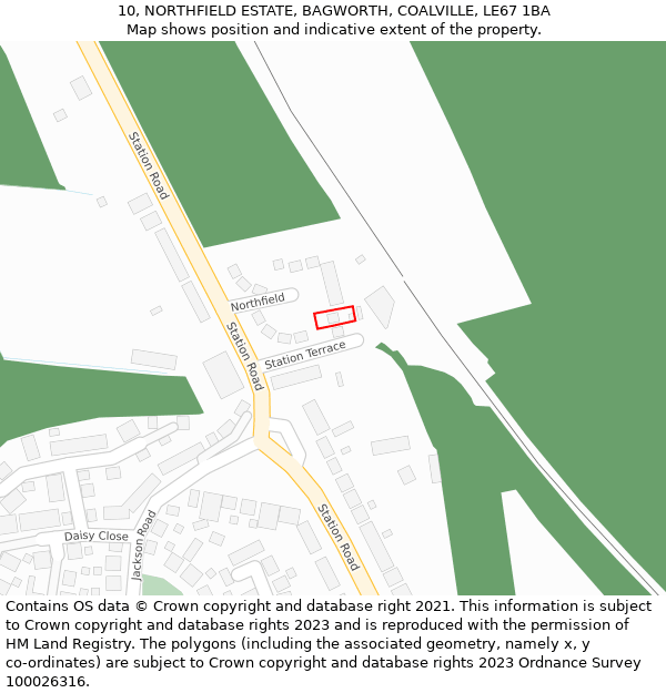 10, NORTHFIELD ESTATE, BAGWORTH, COALVILLE, LE67 1BA: Location map and indicative extent of plot