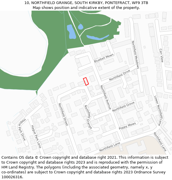 10, NORTHFIELD GRANGE, SOUTH KIRKBY, PONTEFRACT, WF9 3TB: Location map and indicative extent of plot