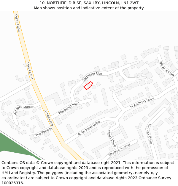 10, NORTHFIELD RISE, SAXILBY, LINCOLN, LN1 2WT: Location map and indicative extent of plot