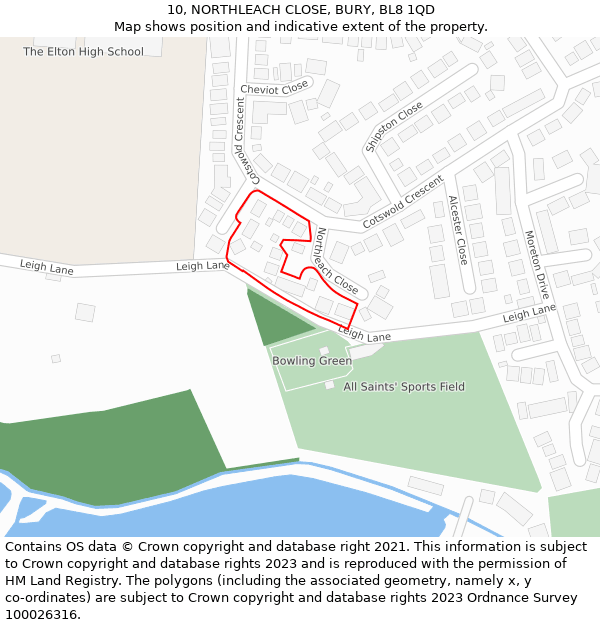 10, NORTHLEACH CLOSE, BURY, BL8 1QD: Location map and indicative extent of plot