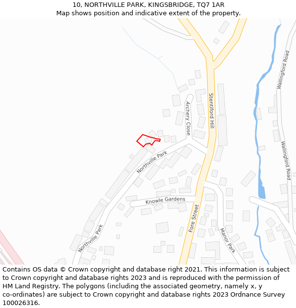 10, NORTHVILLE PARK, KINGSBRIDGE, TQ7 1AR: Location map and indicative extent of plot