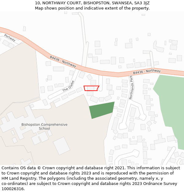 10, NORTHWAY COURT, BISHOPSTON, SWANSEA, SA3 3JZ: Location map and indicative extent of plot