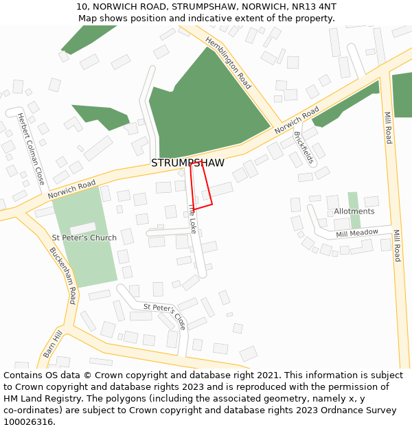 10, NORWICH ROAD, STRUMPSHAW, NORWICH, NR13 4NT: Location map and indicative extent of plot