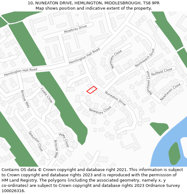 10, NUNEATON DRIVE, HEMLINGTON, MIDDLESBROUGH, TS8 9PR: Location map and indicative extent of plot