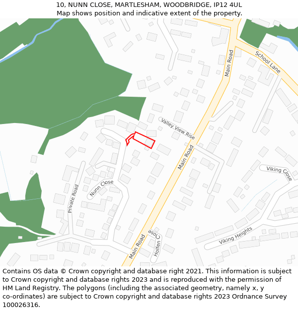 10, NUNN CLOSE, MARTLESHAM, WOODBRIDGE, IP12 4UL: Location map and indicative extent of plot