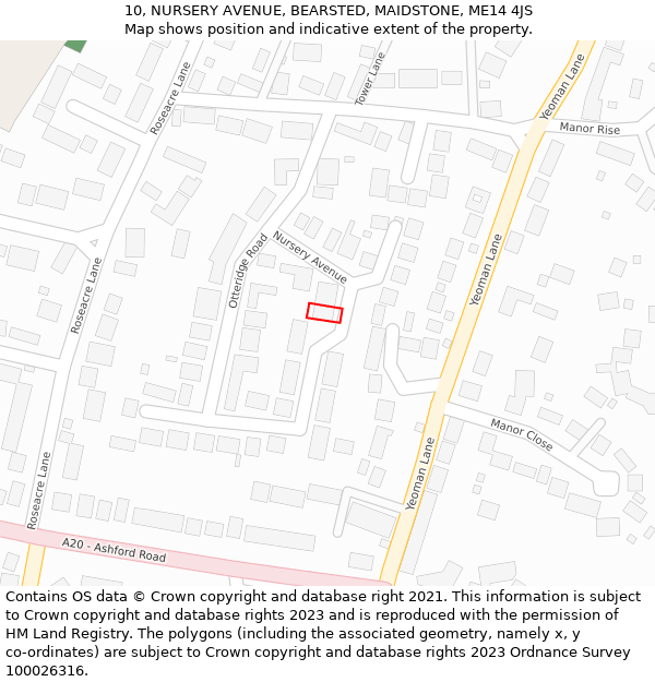 10, NURSERY AVENUE, BEARSTED, MAIDSTONE, ME14 4JS: Location map and indicative extent of plot