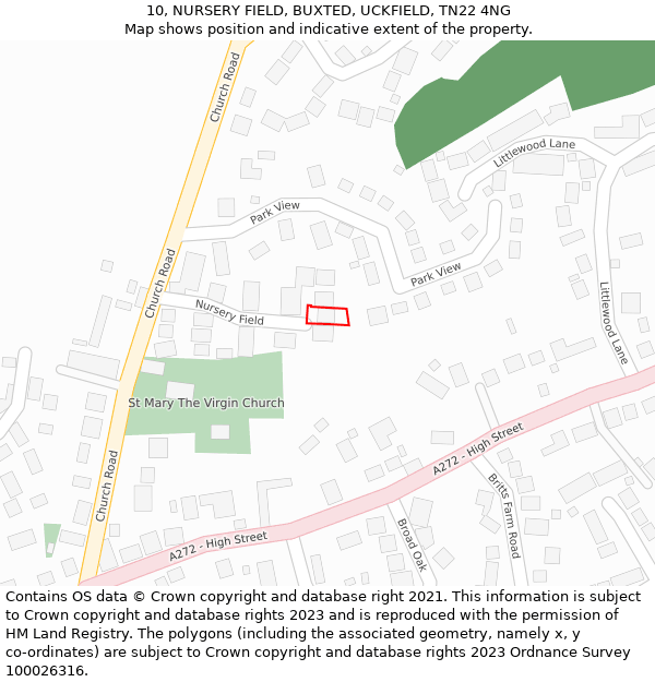 10, NURSERY FIELD, BUXTED, UCKFIELD, TN22 4NG: Location map and indicative extent of plot