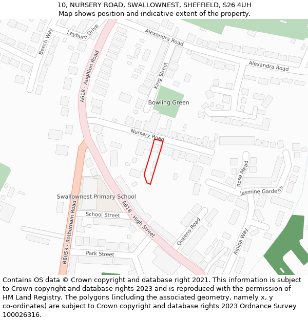 10, NURSERY ROAD, SWALLOWNEST, SHEFFIELD, S26 4UH: Location map and indicative extent of plot