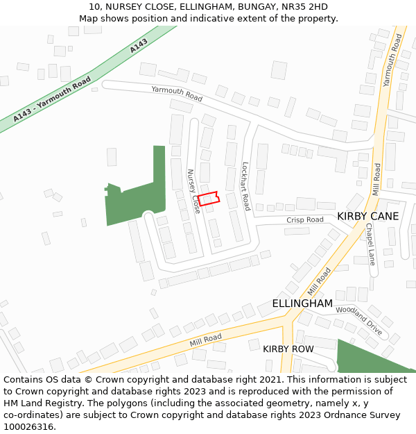 10, NURSEY CLOSE, ELLINGHAM, BUNGAY, NR35 2HD: Location map and indicative extent of plot