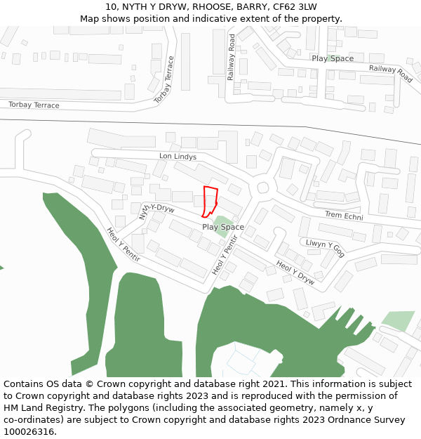 10, NYTH Y DRYW, RHOOSE, BARRY, CF62 3LW: Location map and indicative extent of plot