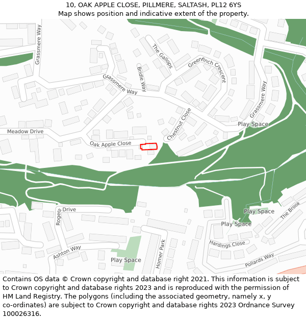 10, OAK APPLE CLOSE, PILLMERE, SALTASH, PL12 6YS: Location map and indicative extent of plot