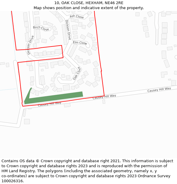 10, OAK CLOSE, HEXHAM, NE46 2RE: Location map and indicative extent of plot